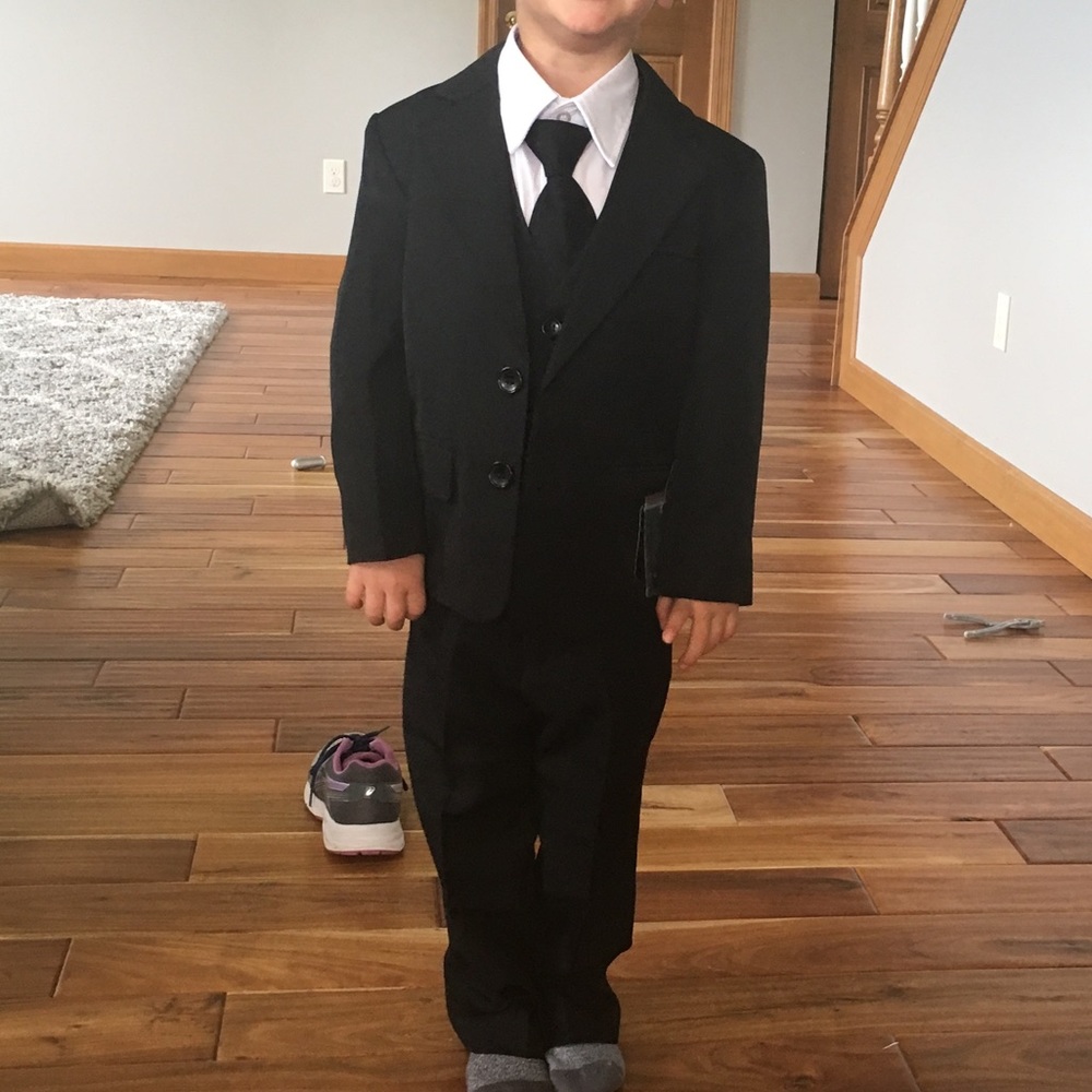 Boys black suits vest tie and dress shirt included